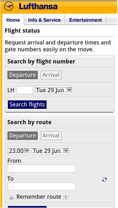Checking flight status on Lufthansa’s mobile site